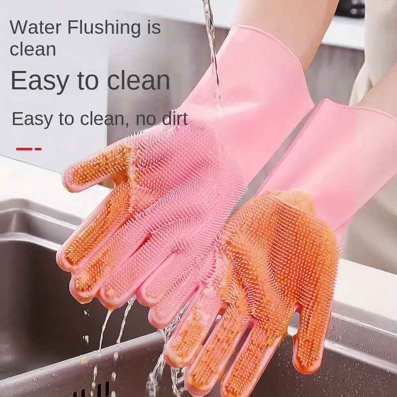 Silicone Washing Full Finger Gloves – For Home (random Colors)