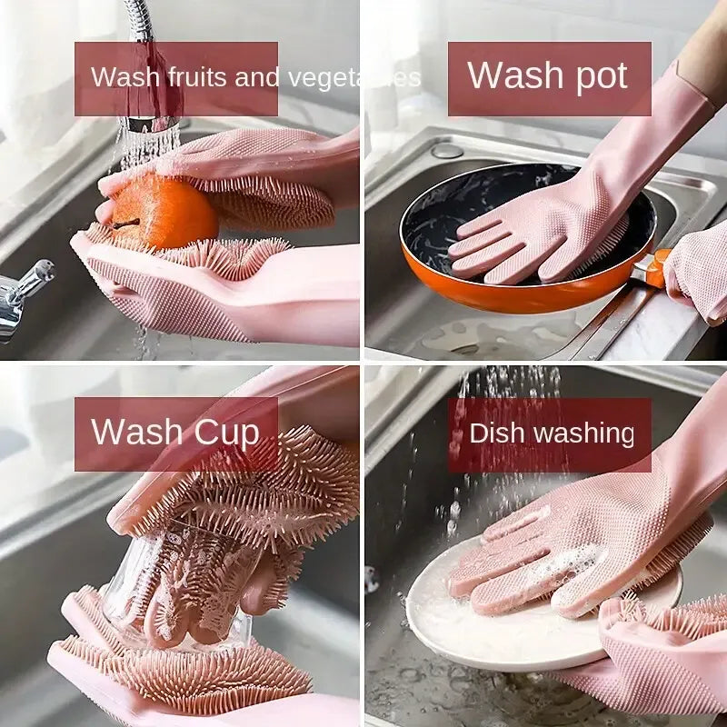 Silicone Washing Full Finger Gloves – For Home (random Colors)